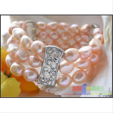 

p2314 Stretch 3ROW 12MM PINK BAROQUE FW PEARL BRACELET@^Noble style Natural Fine jewe SHIPPING 5.25