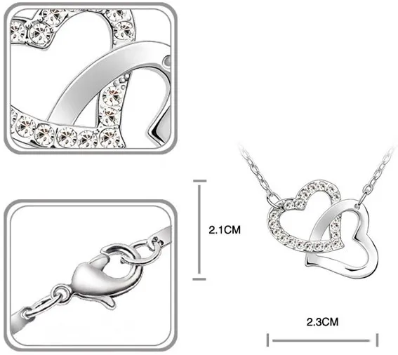 Модные ювелирные изделия из австрийского хрусталя, двойные подвески в виде сердца, ожерелье, браслет, браслеты, серьги, кольцо, ювелирные наборы