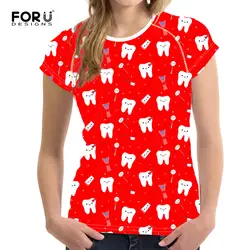 FORUDESIGNS/Летняя женская футболка с милым рисунком стоматолога, топы с круглым вырезом для дам, Брендовая женская одежда, футболка