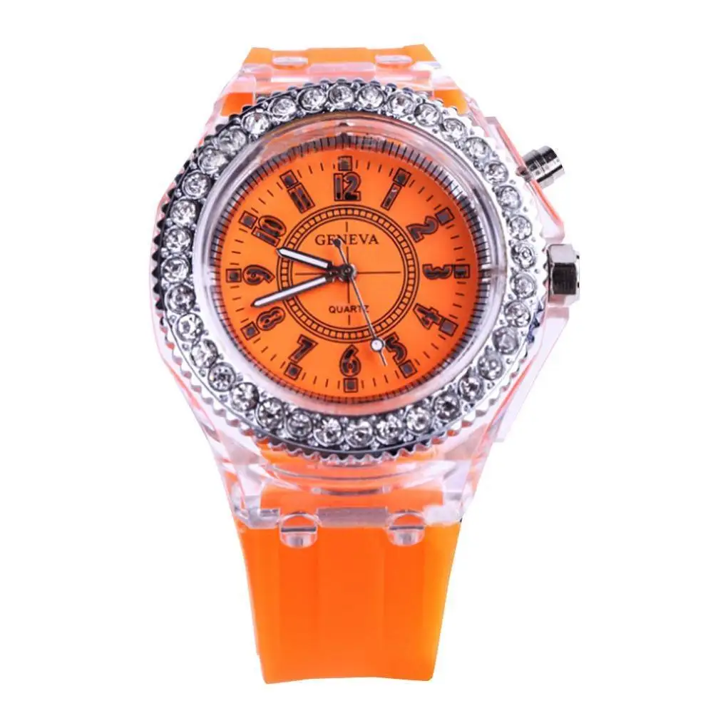 Светодиодный светящийся спортивные часы женские кварцевые часы женские силиконовые наручные часы светящиеся Relojes Mujer светодиодный Flash - Цвет: Orange
