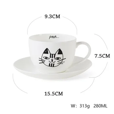 280 мл керамическая кофейная чашка блюдца костяного фарфора простой стиль кошка милые европейские креативные белые чайные чашки и блюдце - Цвет: D