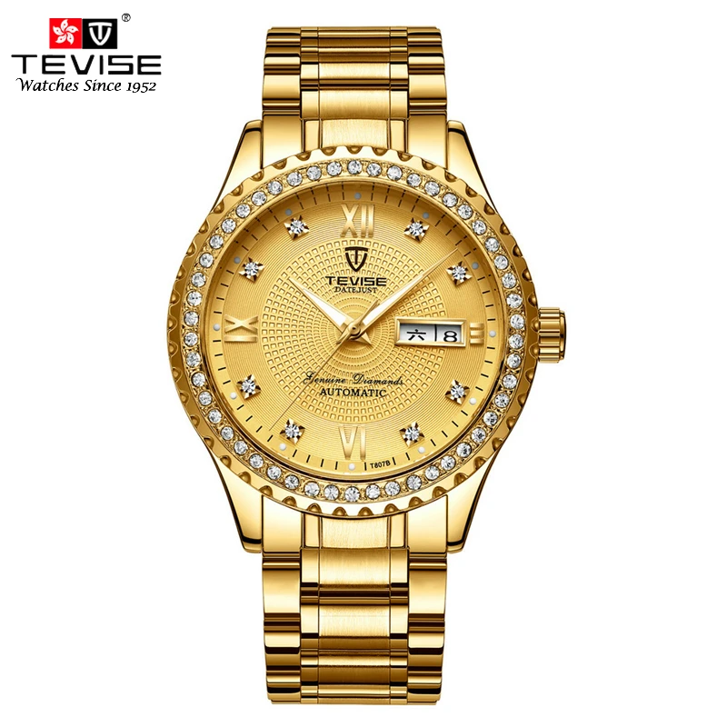 

TEVISE Luxury Automatic Mechanical Watch Men Full Steel Business Waterproof Wristwatches Auto Date Week Relogio Masculino T807B