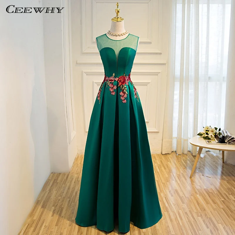 CEEWHY Floor Length Green Evening Gown Embroidered Prom Dress Party Elegant Formal Evening Dresses Long Dress Robe de Soiree CEEWHY Floor Length Green Evening Gown Embroidered Prom Dress Party Elegant Formal Evening Dresses Long Dress Robe de Soiree