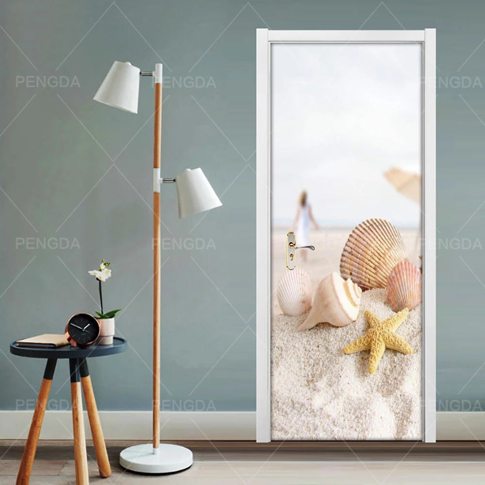 3D обои ремонт DIY Морская звезда оболочки самоклеющиеся ПВХ наклейки дверь Водонепроницаемая наклейка для домашнего декора печать художественная картина - Color: Door YXCV2555-01