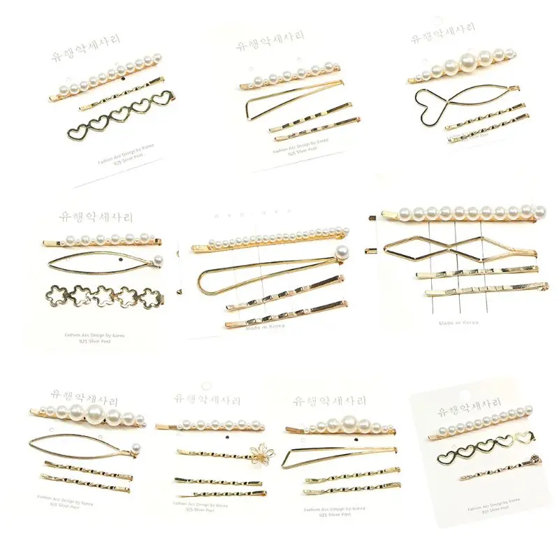 

1 Set Korean Geometric Metal Alloy Bobby Pins Ladies Girls Imitation Pearl Flower Star One Word Hair Clips Side Bangs Barrettes