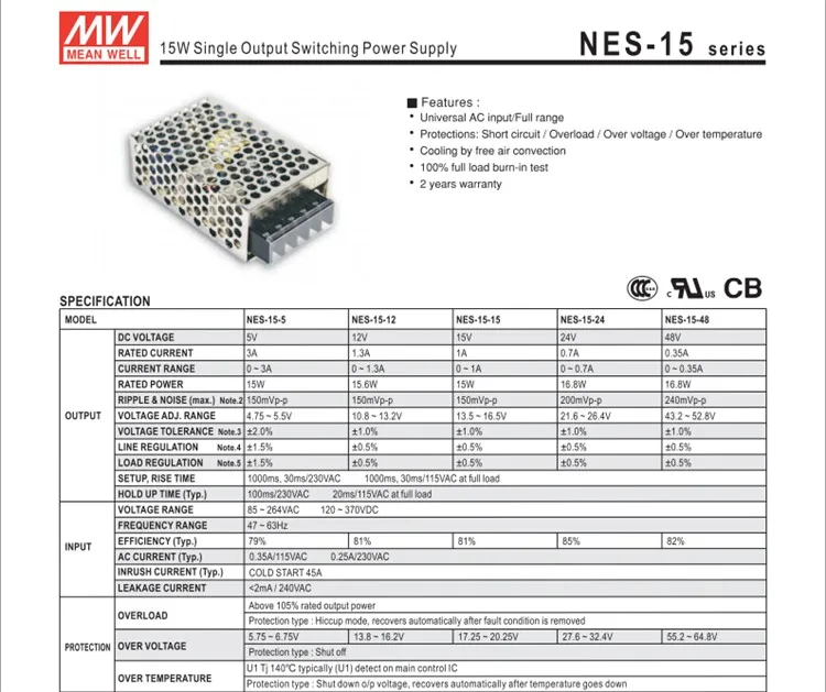 100-240Vac до 24VDC, 15 Вт, 24V0. 7A UL перечисленный источник питания светодио дный светодиодный свет, драйвер СВЕТОДИОДНОЙ вывески, NES-15-24