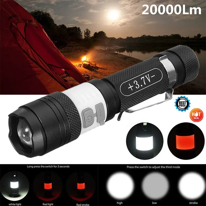 

USB Rechargeable XML T6 Torch Zoom Flashlight LED Cycling Outdoor Sporting Hiking Camping Light Durable Portable Flashlight