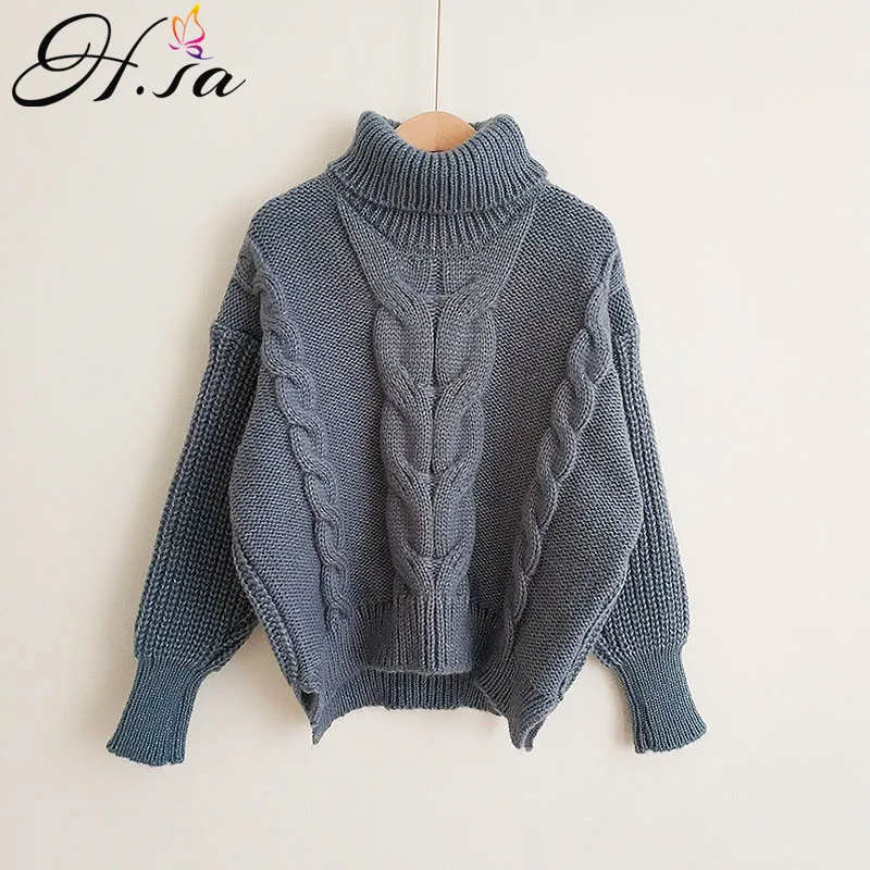 

H.SA 2019 Winter Warm Twiested Pullover and Sweaters Loose Oversized CHic Streetwear Jumpers Harajuku Turtleneck ukraine Sweater
