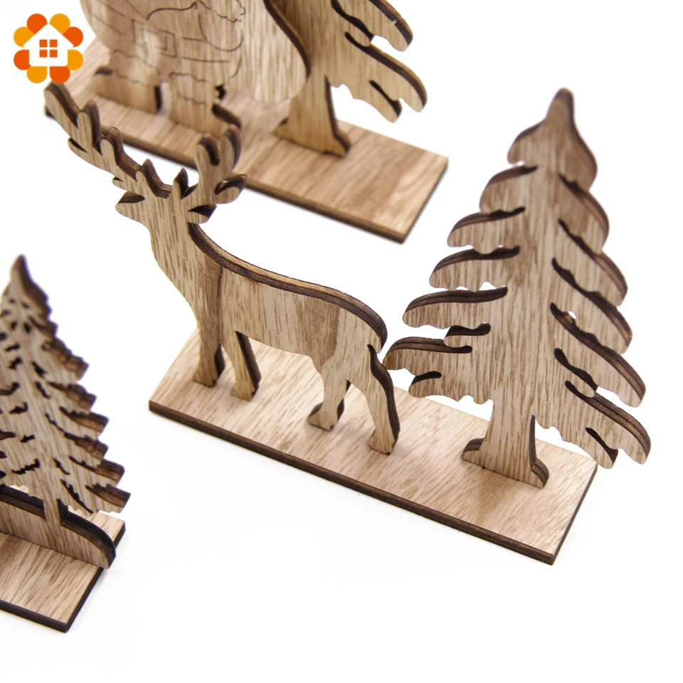 New!1Set Natural Christmas Wooden Ornaments DIY Wood Crafts For Home Table Decorations Christmas Party Supplies Kids Gift