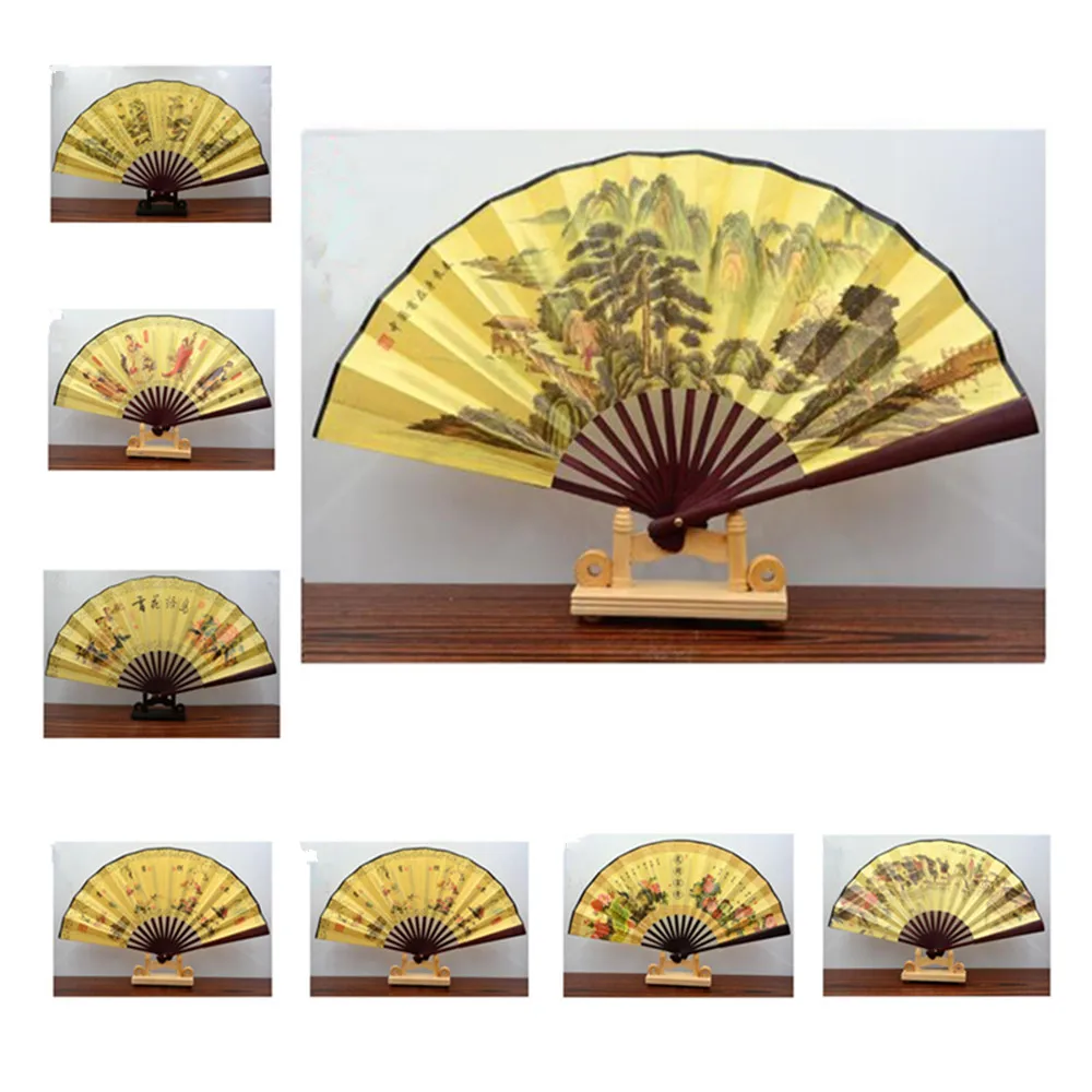 1 قطعة النمط الصيني مروحة طباعة الخيزران الأضلاع للطي النسيج اليدوية اليد مروحة المنزل الديكور الحرف QLY9581