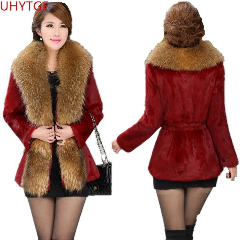 

High quality Imitation Fur coat Plus size Tops Elegant winter coats Korea Fur collar Warm Fur coat New Long sleeve Ladies coats