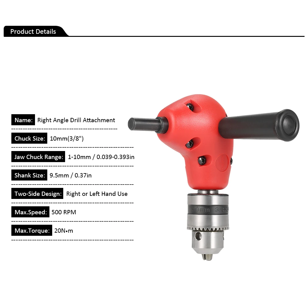 

New Right Angle Drill Cordless Right Angle Drill Attachment Adapter Handle + 3/8" Keyed Chuck 9.5mm Shank Power Tool Accessory