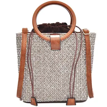 

Women New Simple Retro Ring Handbag Diagonal Straw Beach Bag