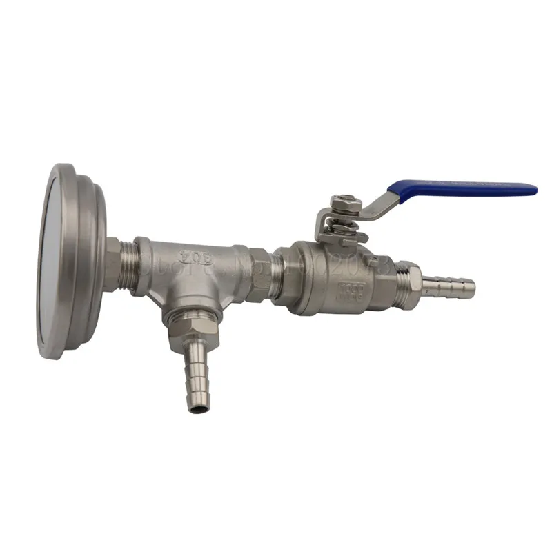 Stainless Weldless Bulkhead Ball Valve Kit With 12 Tee & Hose Barb Homebrew Beer Kettle In-line Thermometer Fitting (1)