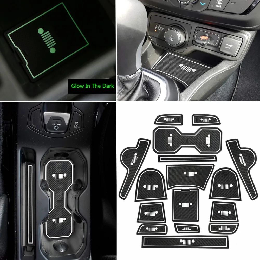 

Car Door Non-slip Latex Slot Pads for Jeep Renegade 2018 Interior Red White Luminous Gate Armrest Box Cup Mats Accessories 16Pcs