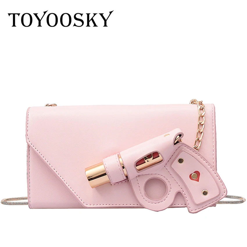 

TOYOOSKY 2019 Fashion 3D Gun Design Shaped Messenger Bags Women Personality Chains Pu Leather Shoulder Crossbody Bags Party Bag