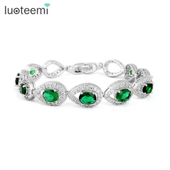 

LUOTEEMI 2018 Tops Fashion AAA Green Cubic Zirconia Waterdrop Hollow Tennis Bracelets for Women Mother Gift Jewelry Bangles