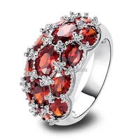 Wholesale Unisex Handsome Rings Oval Cut Garnet & White Sapphire 925 Silver Ring Size 7 8 9 10 Women Bridal Wedding Engagement