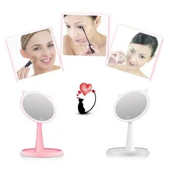 

Rechargeable 90 Degree Cute Makeup Mirror Home With LED Touch Light Cat Ear Vanity Cosmetic hand Mirror 30 Days workingn