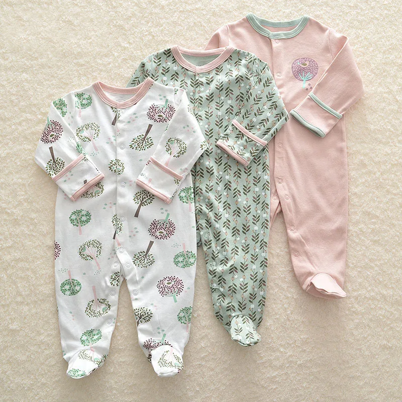 Комбинезоны для маленьких девочек от 0 до 12 месяцев, одежда для сна с длинными рукавами одежда для сна, пижамы комплекты из 3 предметов Одежда для младенцев Комбинезон для маленьких мальчиков, милая одежда с цветочным рисунком - Цвет: 3