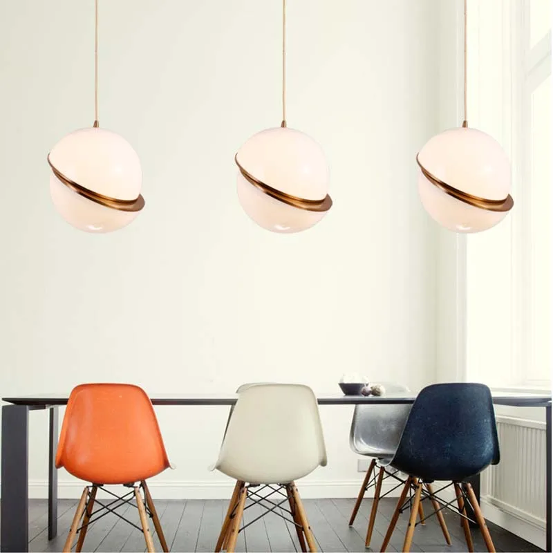 Modern Art Ball Pendant Light Hanging White Acrylic Shade Brass Round Pendant Lamp Creative Suspension Pendant Light for Restaurant Cafe Bar (18)