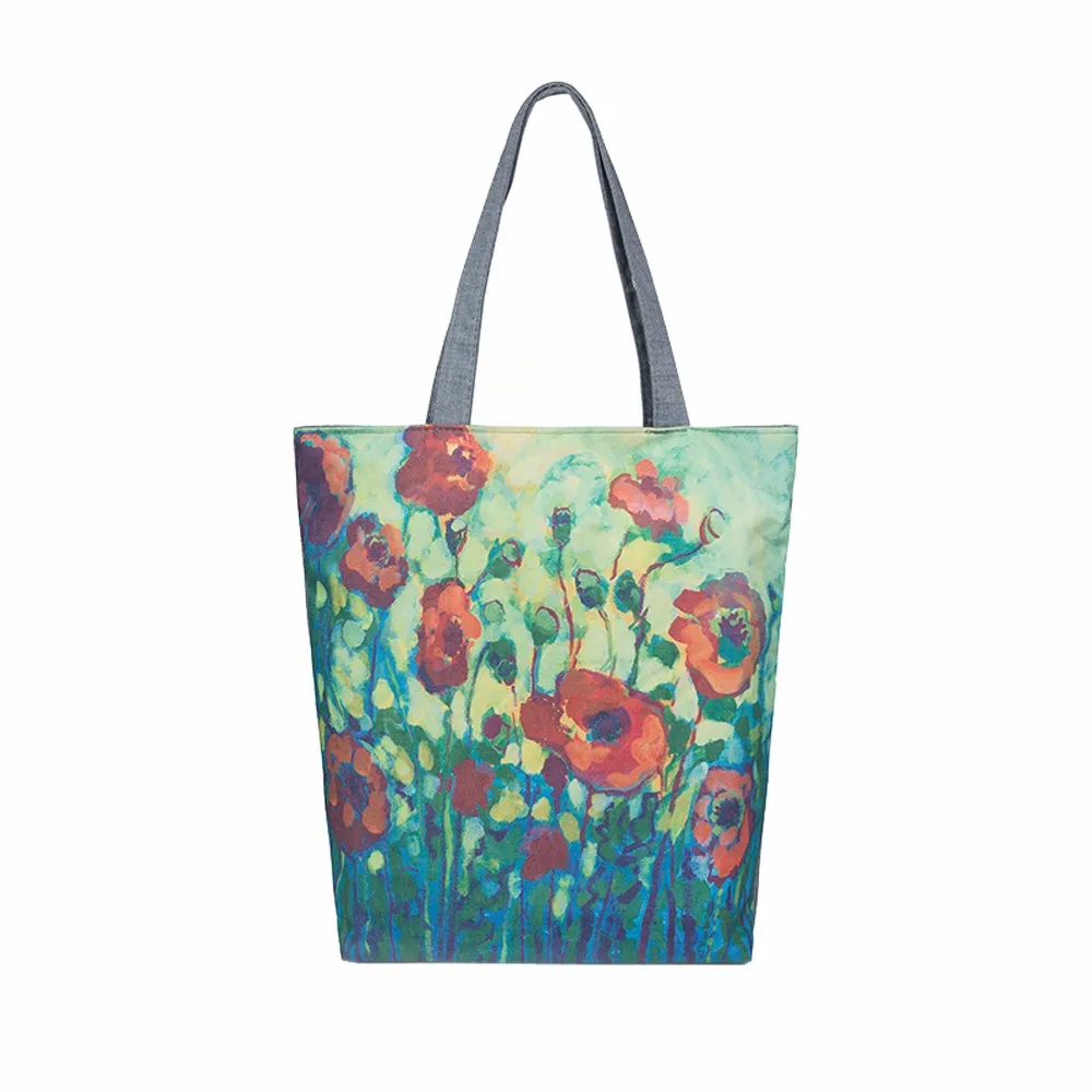

Hot Sale Women Ladies Painting Flowers Canvas Tote Casual Beach Bags for Women Shopping Bag Handbags bolsa feminina Big Bag