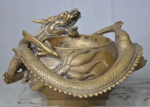 

S2438 7" chinese pure bronze fengshui animal Royal Dragon statue incense burner Censer
