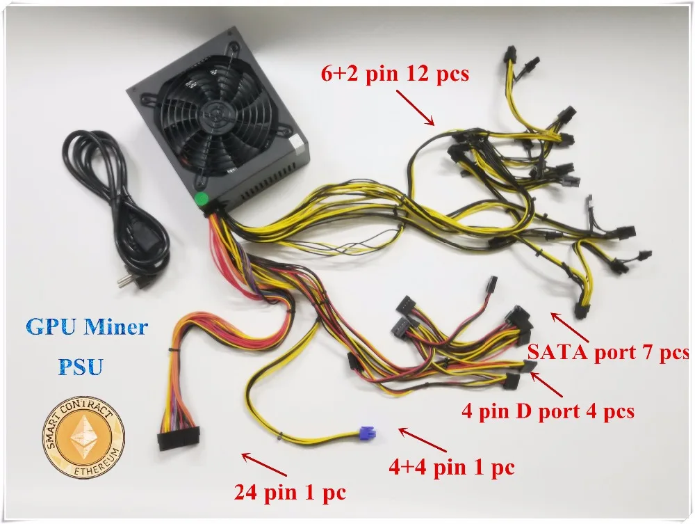 Заводская цена ETH и т. д. Zcash ZEC Шахтер золото Мощность зеленый QC 1800 Вт max 12 В 150A Питание для R9 380 RX 470 RX480 6 GPU карты