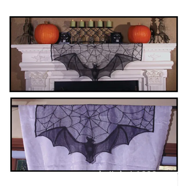 90x55cm Party Decor Black Spider Bat Net Lace Table Lamp 90x55cm Party Decor Black Spider Bat Net Lace Table Lamp Fireplace Scarf Valance Curtain For Window Door 1pc