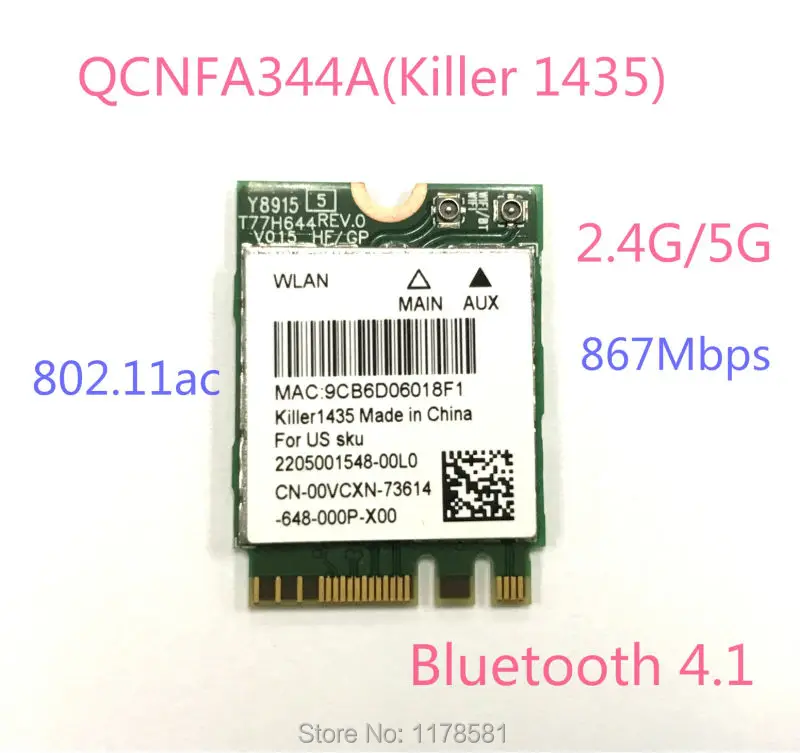 Atheros QCNFA344A убийца 1435 802.11ac Bluetooth 4,1 867 Мбит/с BCM94350ZAE M2 NGFF, Wi-Fi Беспроводной карты лучше, чем BCM94352Z