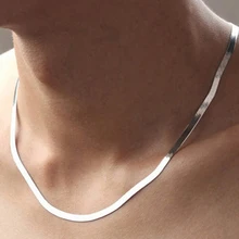 wholesale 925 sterling silver necklace Unisex Flat snake Link Chain Lobster Clasp collares necklaces for women men 45cm / 50cm unisex necklaces 925 silver lobster clasp necklaces for women men fashion jewelry