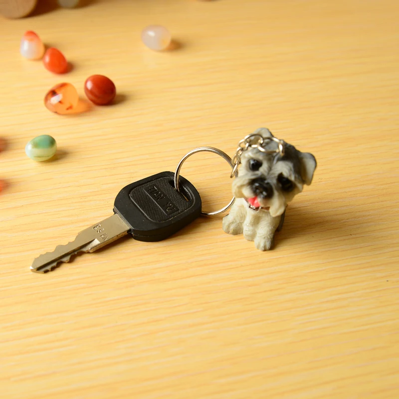 Fashion Resin three dimensional Lovely Dogs Keychain schnauzer Key Chain Women Jewelry bag Key