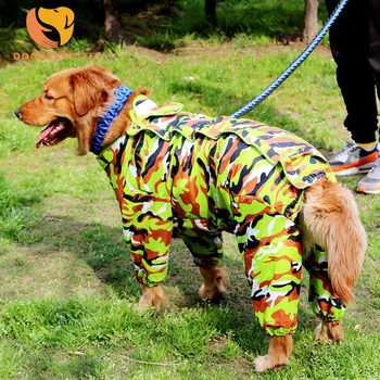 

New Design Hooded Camouflage Pet Raincoat for Large Dog Four Foot Jumpsuit Rainy Clothes Labrador Shepherd Big Dog Rain Jacket