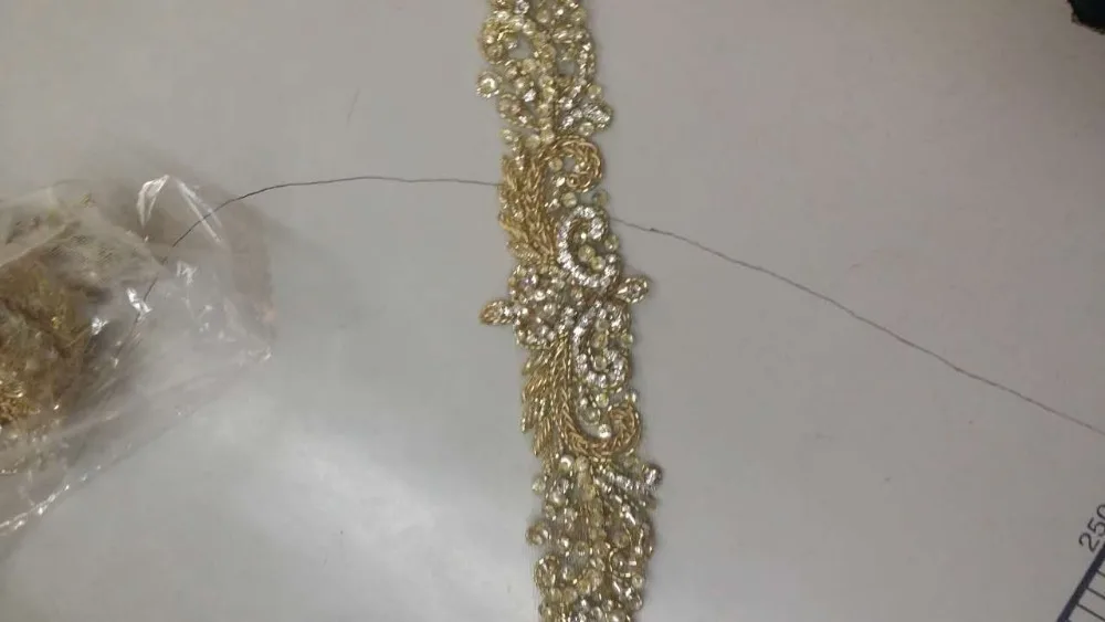

Ethnic Indian silk wedding dress handmade embroidered silver and gold rhinestone applique trim clothing belt accessories