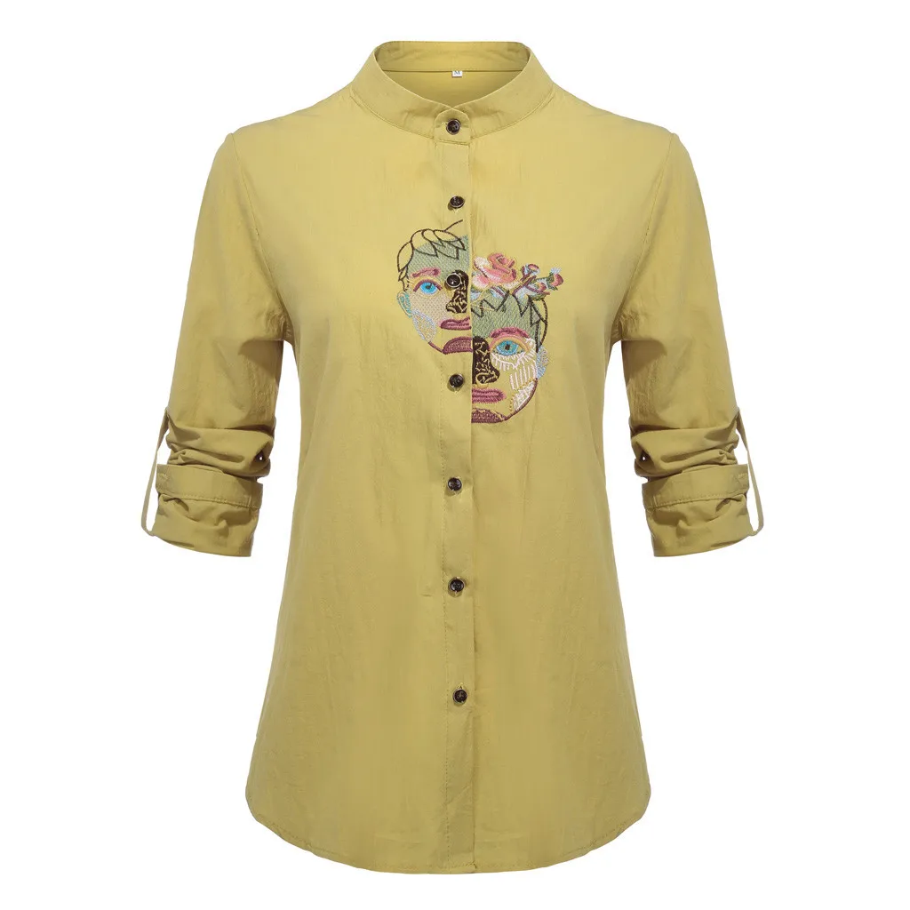 Feitong Женская хлопковая и льняная винтажная Повседневная Блузка с вышивкой, топы bluzas de mujer blusas largas mujer