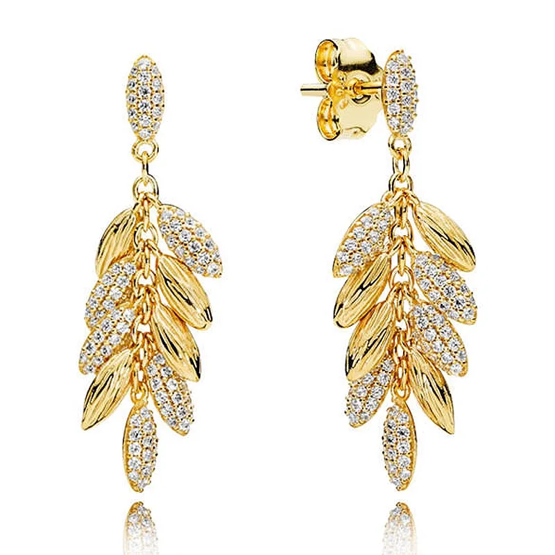 

Authentic 925 Sterling Silver Earring Golden Shine Floating Grains Crystal Studs Earring For Women Wedding Gift Diy Jewelry