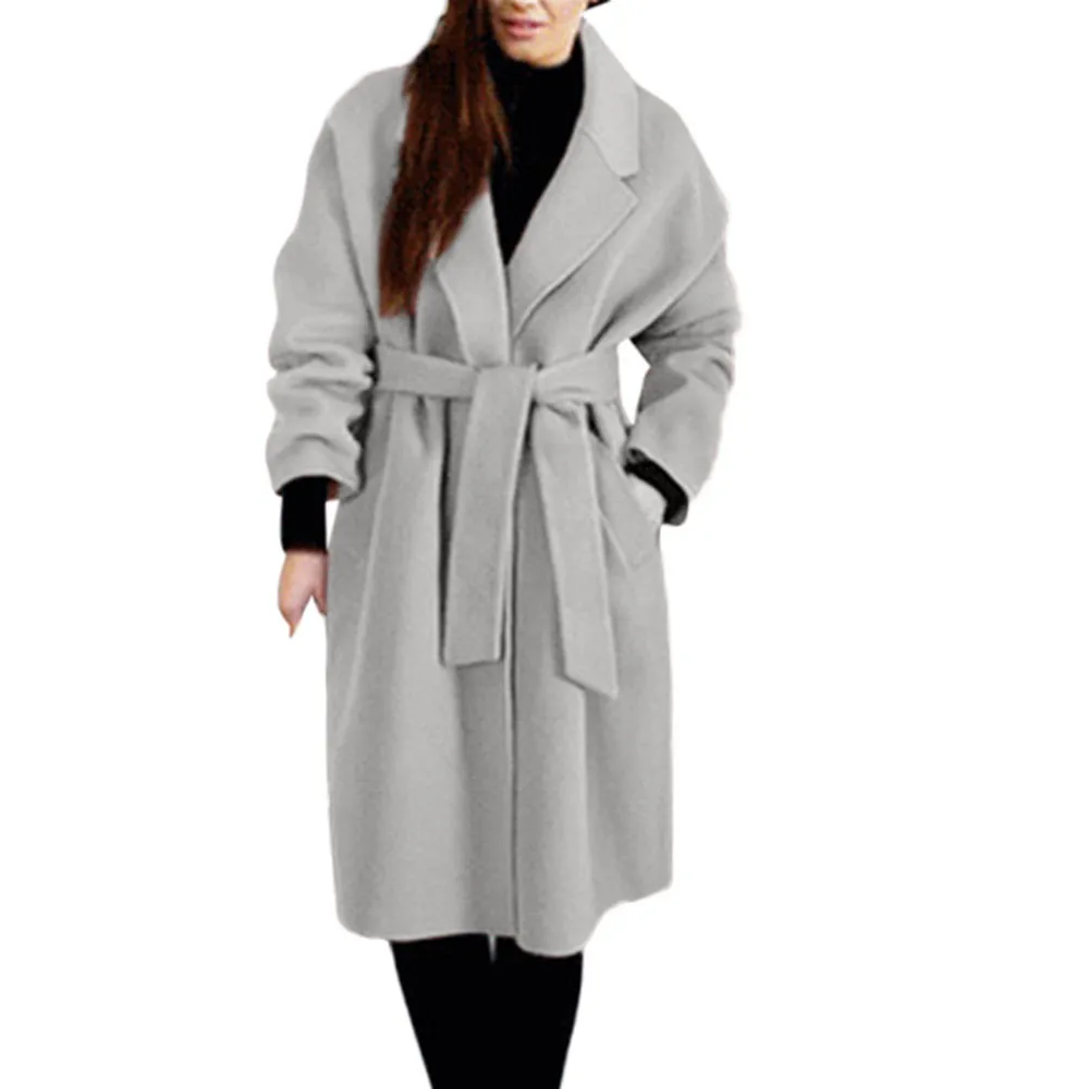 

Womens Winter Lapel Wool Coat Trench Jacket Loose Lace Overcoat Outwear 2018 women winter Corduroy Windbreaker