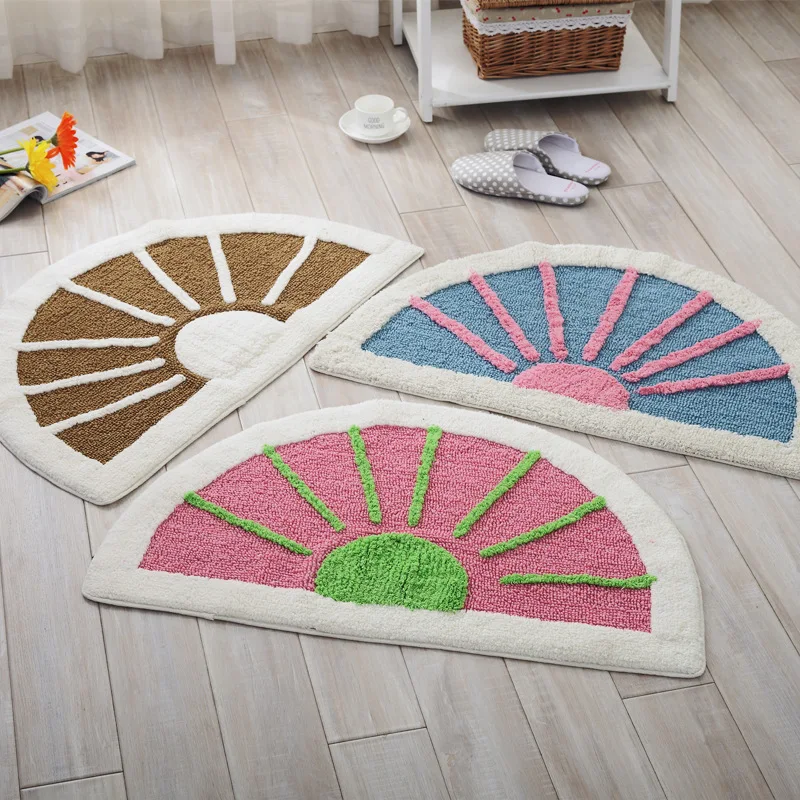 Senisaihon Cotton Chenille Small Rug Pink Watermelon Semicircle Floor