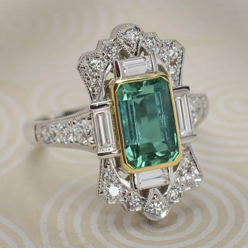 

Luxury Green Zircon Engagement Ring Vintage Silver Color Crown Filled Wedding Rings For Women Fashion Jewelry 2019 O4M226