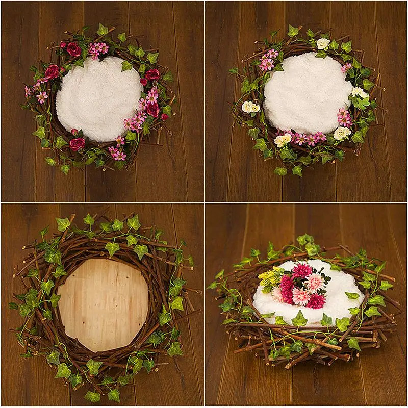 Newborn Photography Props Nest Infant Ring Flower Basket Baby Photo Posing Assistance Props Day Month Wood Nest