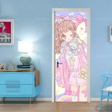 Домашний декор наклейка плакат 3D креативный мультфильм девушка дверь наклейки холст печать искусство картина водонепроницаемый обои паста для детской комнаты