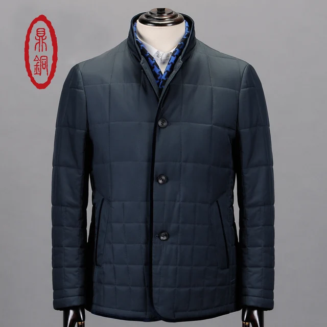 Cheap DINGTONG Men Autumn Winter Polyester Padded Jackets Man Stand-collar Business Casual Slim Dark Blue Coat