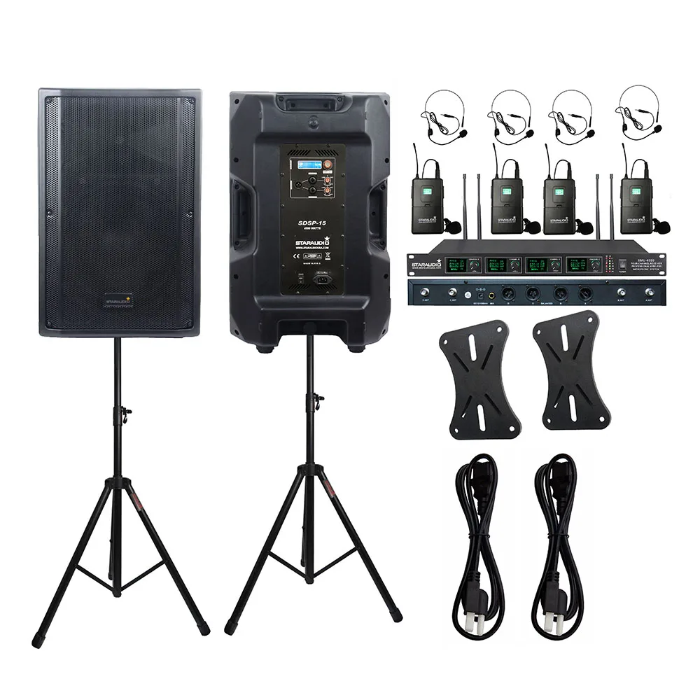 STARAUDIO Dual 15 дюймов DSP Active 4500 Вт Питание PA динамики для дискотеки сцены DJ стенды 4CH беспроводная гарнитура UHF микрофон SDSP-15 STARAUDIO Dual 15 дюймов DSP Active 4500 Вт Питание PA динамики для дискотеки сцены DJ стенды 4CH беспроводная гарнитура UHF микрофон SDSP-15
