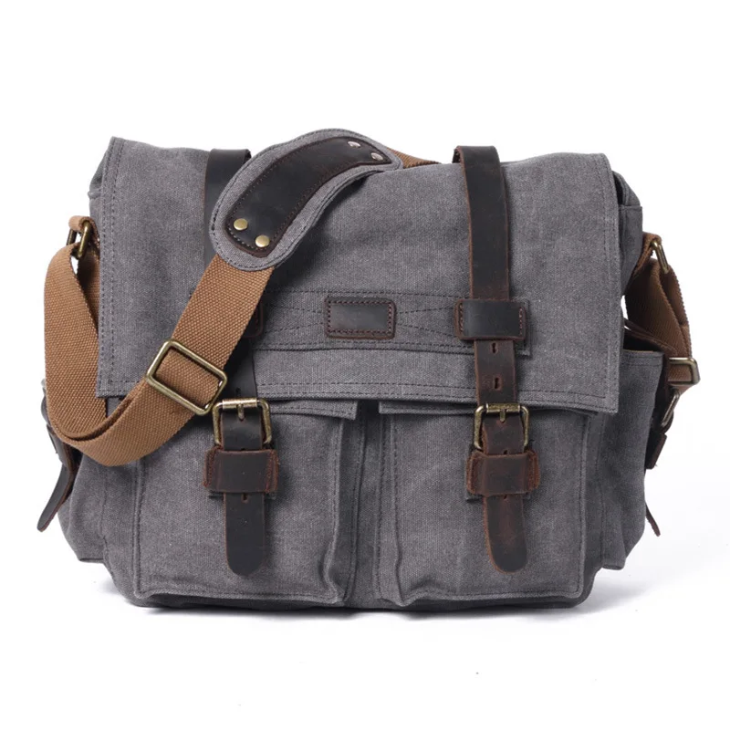 

SOAEON Canvas Leather Retro Shoulder Bags Recreational Computer Bag for Men and Women Messenger Bags Satchels Travel Tote Bag