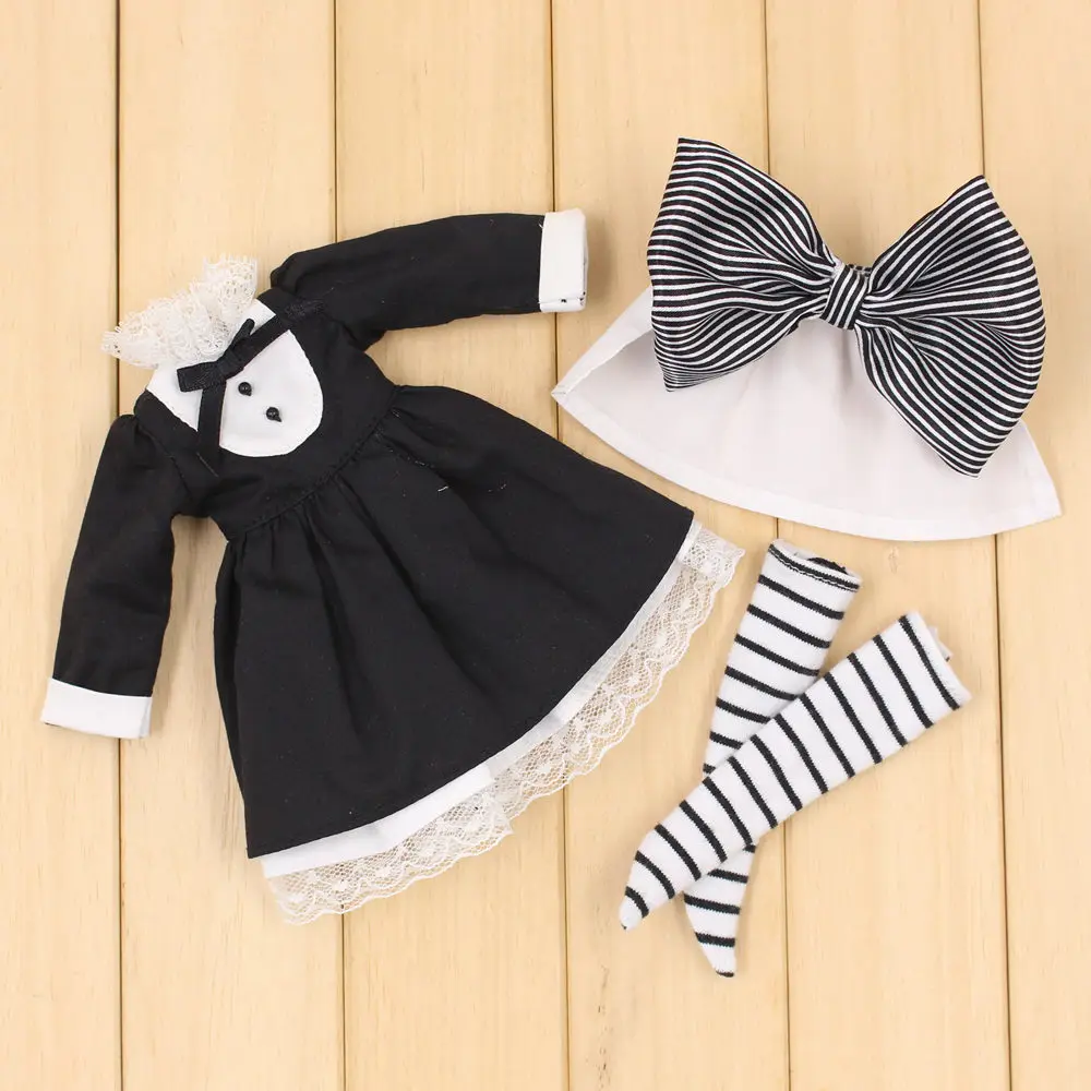 Outfits for Blyth doll Maid outfit with apron and socks suit for 1/6 doll ICY BJD NEO Wednesday Addams