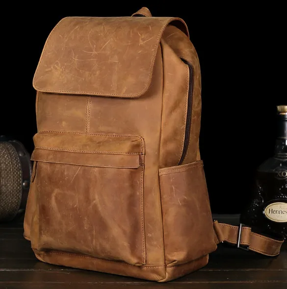 Мужской Дорожный рюкзак из натуральной кожи с отделением для ноутбука|men backpack|mens