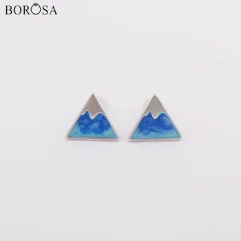

BOROSA 10Pairs 92.5% Pure Silver 10mm Triangle Shape Blue Paint Stud Earrings Jewelry High Quality Statement Jewelry WX1150
