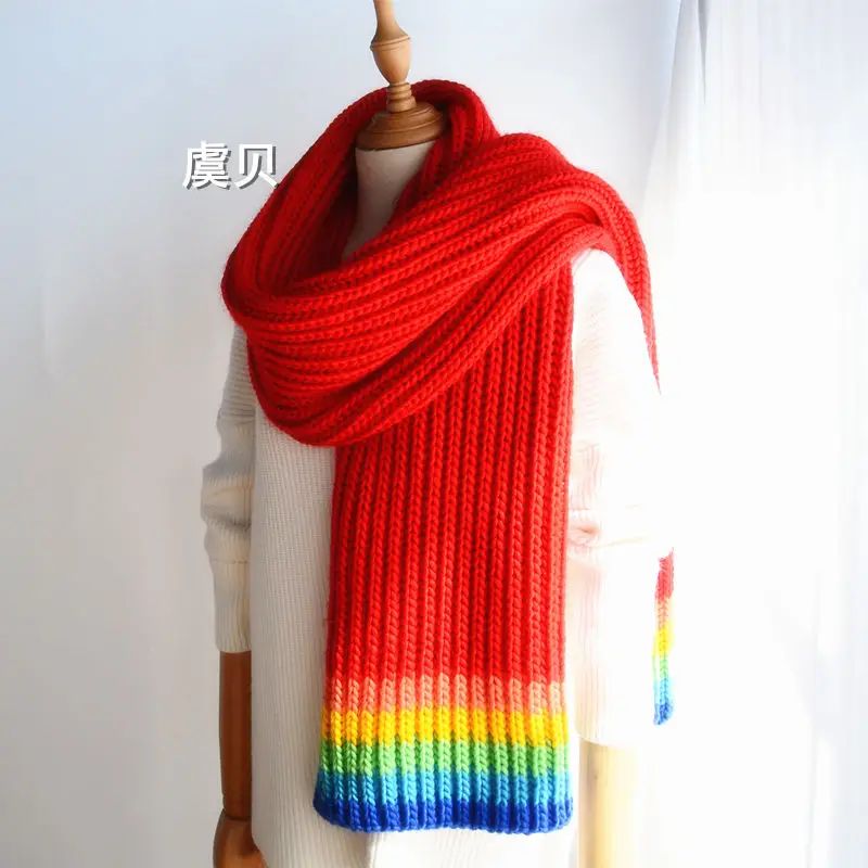 Новое поступление красный Радужный кашемировый трикотажный шарф женский Мягкий зимний толстый теплый шарф для девушек длинный большой шарф