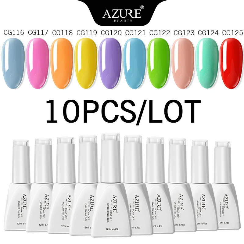 

Azure Beauty 10PCS/LOT Nail Gel Polish Semi Permanent Led Gel Long Lasting Shiny Color Gel Base Top Coat Needed Cured By UV/LED