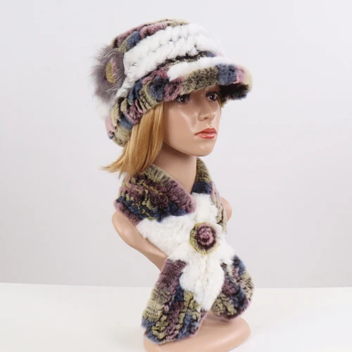 colorful 6 Новинка, модная меховая шапка для девушек, женская зимняя шапка, натуральный настоящий мех кролика, шапка, шарф, люкс Качество, женская шапка из натурального меха, глушитель - Цвет: colorful 6